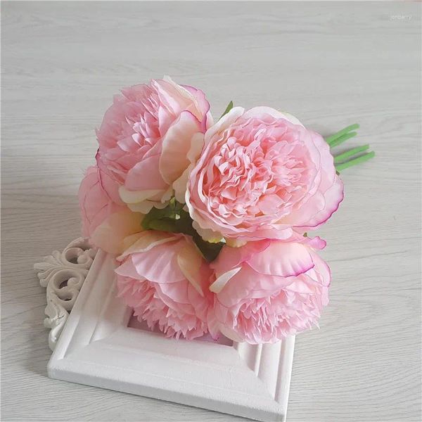 Fiori decorativi 5 teste / 1 confezione di seta bouquet per matrimoni peonie per casa dell'anno di Natale decorazione false piante artificiali