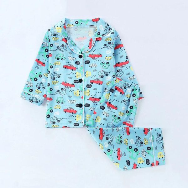 Set di abbigliamento 1-6 anni per bambini Bambini Set di pigiami set di abbigliamento floreale abbottonati a maniche lunghe pantaloni elastici 2 pezzi da notte