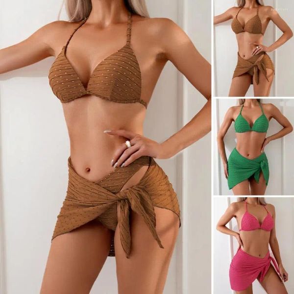 Frauen Bikini Bikini Badeanzug mit Rock Stilvolle Sommer-Set-Schnüre-up-Überschreitungshalter gepolstert BH High Taille Slips für eine