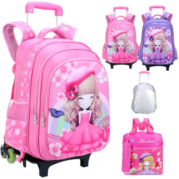 Bolsas de carrinho impermeável Bolsas para crianças Backpacks Rolling Smags Rolling Girl Sags Mochila Escolar Sachão com Wheels Primária