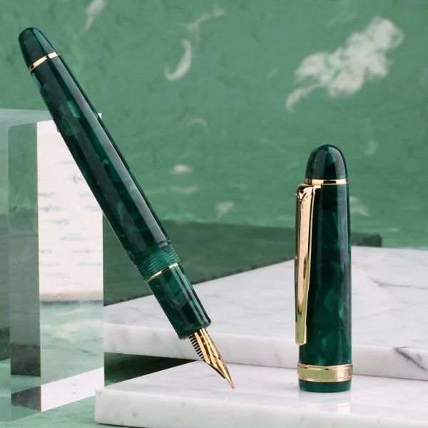 Pens Majohn S3 Resina Acrilico Penna stilografica verde Iridio extra fine / fine pendina 0,38 / 0,5 mm Scrittura INCIGLIO Gold Office Gold Office Gift