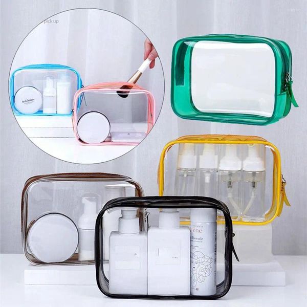 Bolsas de armazenamento Organizador de viagens transparente de PVC Bag de maquiagem transparente de beleza de esteticista à prova d'água portátil suporte de lavagem portátil