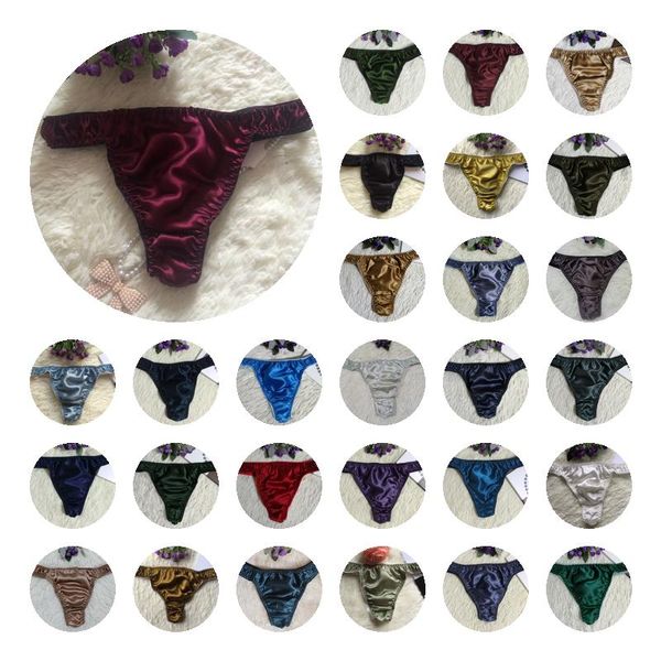 Underpants Tanga Männer Seide Satin Unterwäsche Mann BGE-Beutel G-String Weiche glatte Höschen bequeme elastische feste Knicker Drop dh2dq