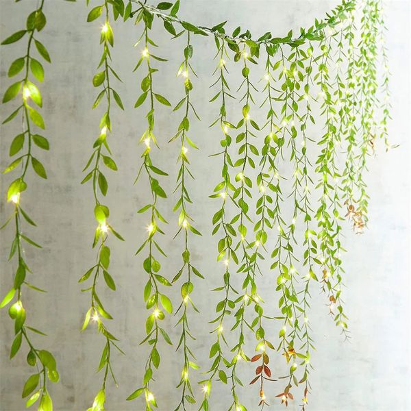 180 LED USB Garland Willow Vines String Lichter Batterie Künstliche Ivy LED -Vorhang Feenleuchte für Wall Party Gartendekoration 240409