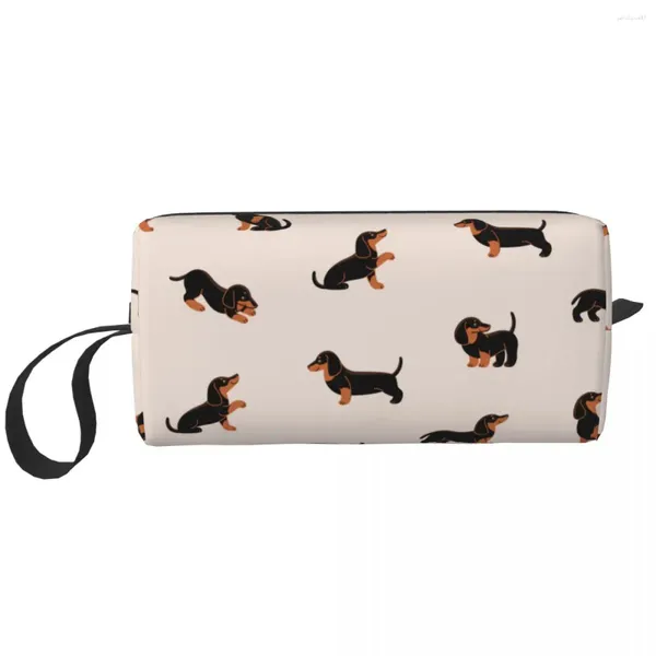 Kosmetische Taschen Cartoon Happy Dackel Make -up -Tasche Reise für Männer Frauen Tierhund Topp Kit Kit