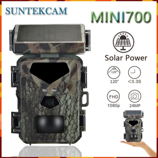 Kameras Mini700 24MP 1080p Solar Panel Jagdkamera Infrarot Nachtsicht Überwachung Wildlife Trap Trail Kamera Video -Foto -Rekorder