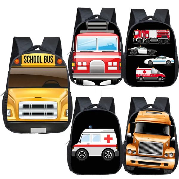 Zaini con zaino con cartone animato Ambulance Ambulance Bambini per sacchetti di scuola per auto della polizia di 24 anni per bambini asili per bambini