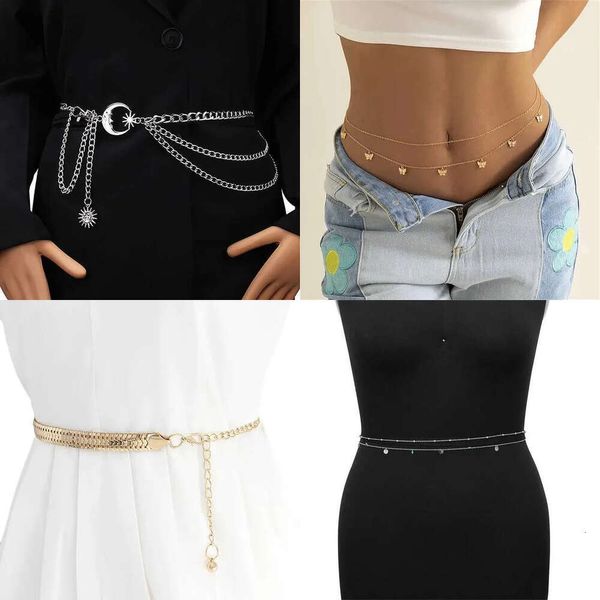 1pc Belts Ltilayer Metal Ladies Chaist Dress Salia com Lua Star Belt Gold Gold Sier Clothingl231221