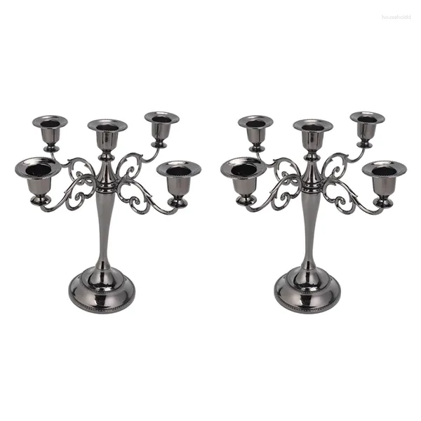 Titulares de vela 2x 5 Candle Metal Candelabra Holder Helder Wedding Event Stand (preto)