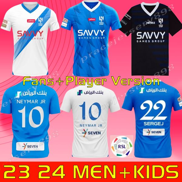 Neymar Jr 2023 2024 Al Hilal Saudi Soccer Jerseys 23 24 Fãs de jogadores de casa Malcom Neves Sergej Vietto Koulibaly Lghalo Kanno Men Top Kit Kit Futebol camisa de futebol camisa de futebol camisa de futebol