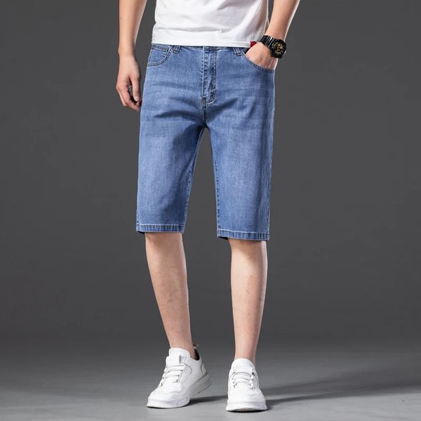 Stile classico maschi estivi sottili jeans corti grigio fumoso in tessuto casual in tessuto di cotone shorts maschio 240416