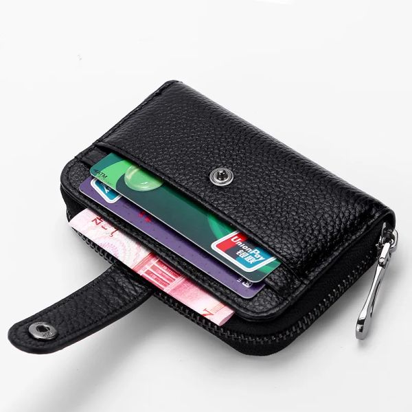 Titulares Yuecimie Genuine Leather Men titular de cartão preto Business Credit Id Id Titular Case Small Wallet for Women Fashion Cards Totha