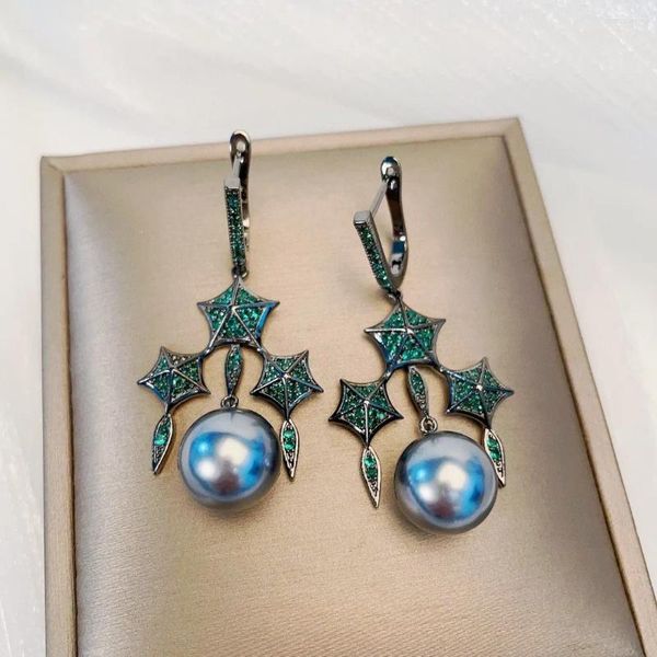 Orecchini penzolanti Bilincolor Fashion perla a foglia a cinque stelle tridimensionali per donne