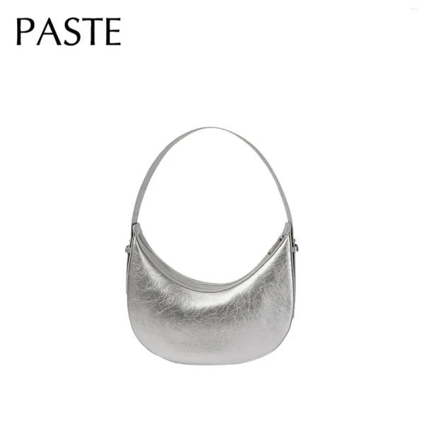 Porte a tracolla All-Match Silver Pink Half Moon Crescent Bagna Cera di cera in pelle di cuoio lucido da donna Abito da pendolarismo