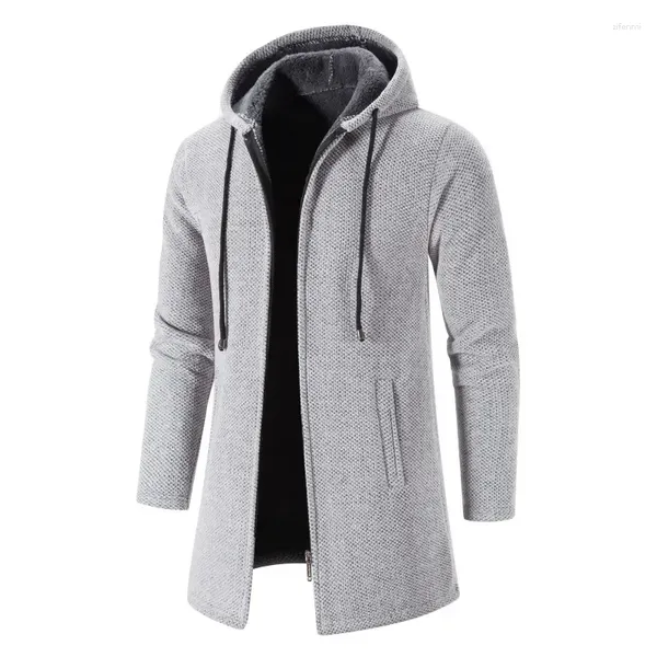 Мужские свитера 2024 Модный плюшевый и теплый свитер Ченля Большой шерсть с капюшоном средней длины