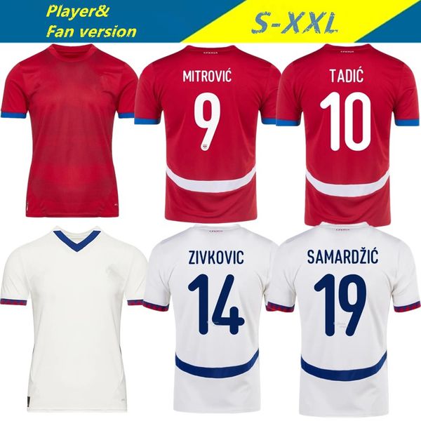 Jersey de futebol de mangas curtas da Sérvia 2024-25 Copa da EURO SRBIJA Equipe Nacional Casa/Away Sergej Mitrovic Camisas de futebol Kit Vlahovic Pavlovic Tadic Milenkovic Zivkovic