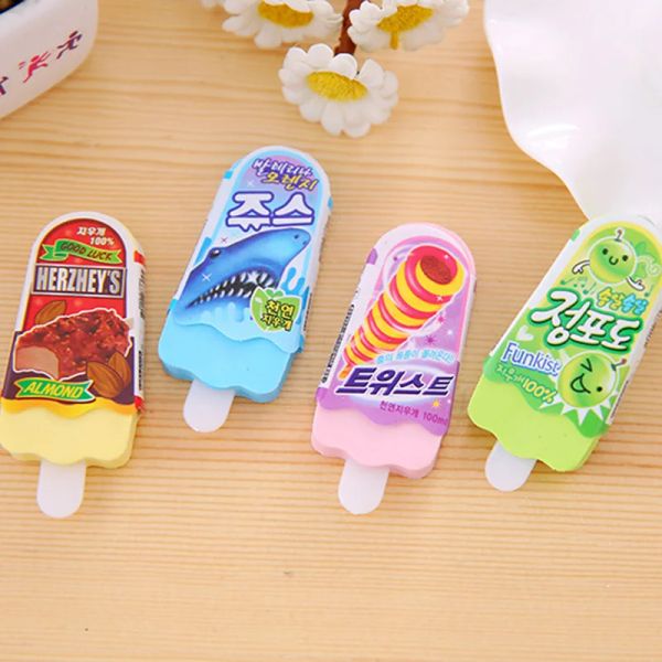 24 PCs Neuheit Sommer Eiscreme Gummi Eraser Kawaii Bleistift Eraser School Supplies Schreibkinder Schüler coole Preise