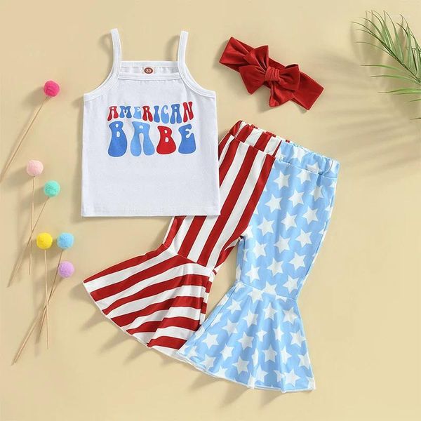 Roupas Conjuntos de Citgeesummer Dia da Independência Crianças Crianças Carta Imprimir Camisole e Estrela Casual Faixa de Faixa de Calça Bolada