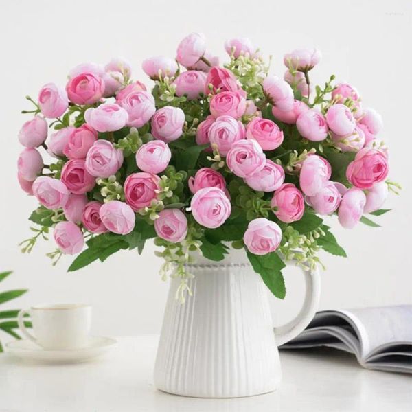Flores decorativas Artificial 15 Heads Peony Tea Rose Camellia Silk Flower Flower para Diy Home Garden Wedding decoração