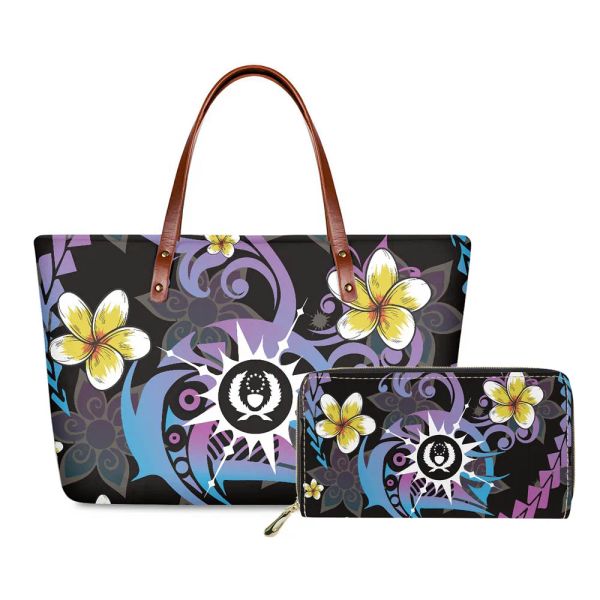 Taschen Hycool Shopper Tasche Polynesian Stammes Tribal Chuuk Print lässig Luxus -Einkaufstasche Hawaii Blumendruck Reisetasche für Reisen