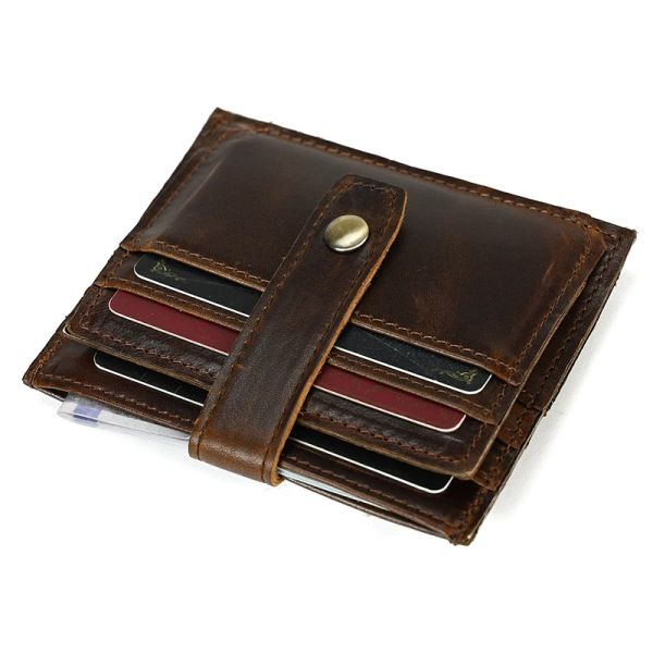 Portafogli uomini autentica porta carta da portata portafoglio Crazy Horse Leather Credit ID per Man Slim Money Clip