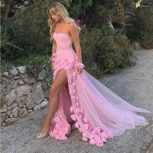Вечеринка шикарные детские розовые 3D цветы русалка вечернее платье 2024 Элегантное возлюбленное боковая щель сексуальные девушки для выпускных платье