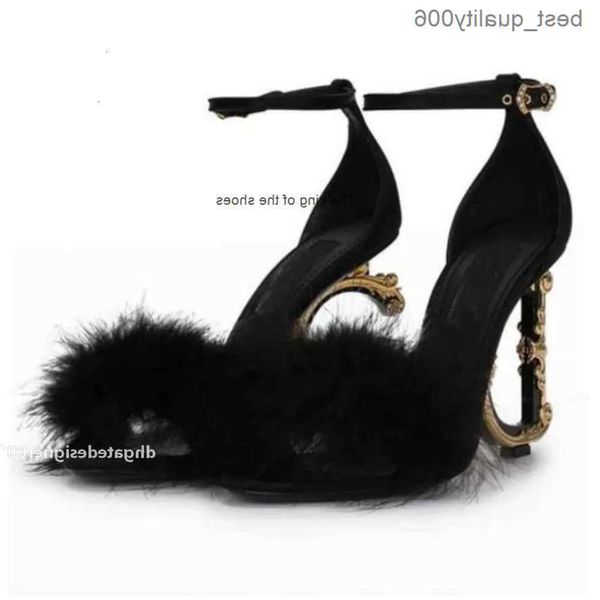 с дизайнером коробки Top Top Luxury Keira Sandals Женщины Baroccoael Black Feather Anklestrap Calfsiel Baroquel Heels вечеринка W CX8W