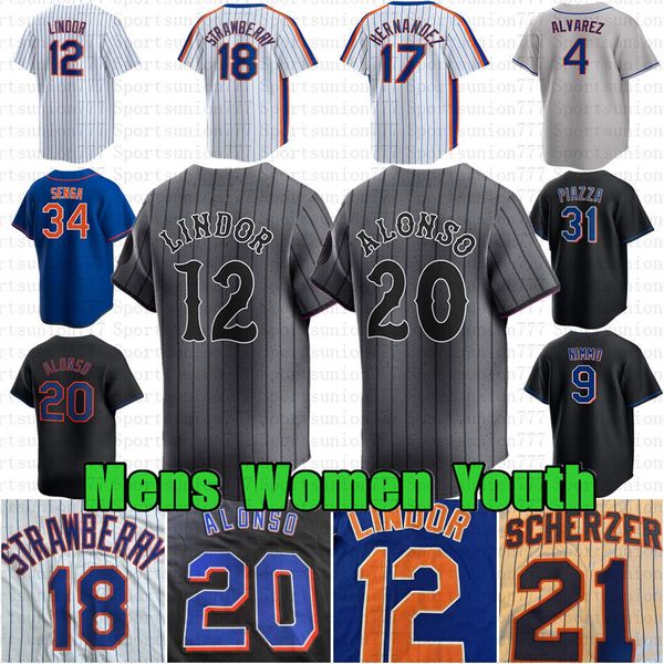 2024 City Pete Alonso 12 Francisco Lindor Custom Baseball Jersey Alvarez Jeff McNeil Brandon Nimmo Darryl Strawberry Kodai Senga Keith Hernandez Edwin Diaz