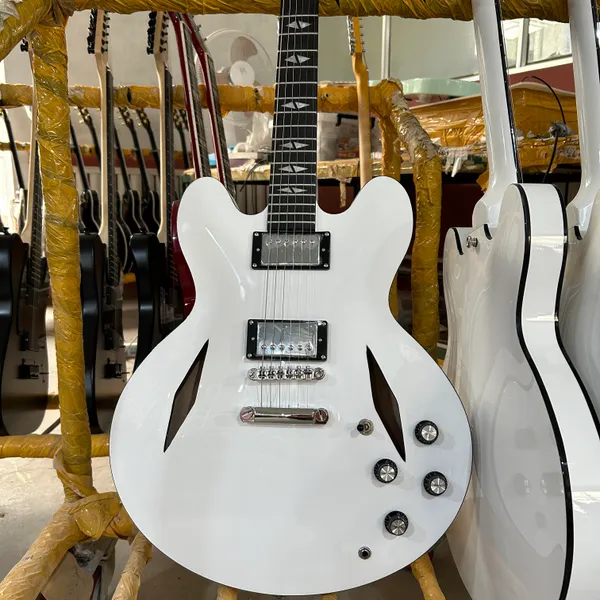 335 E -Gitarre Schwarze Doppelbindung Rosewood Griffboard White Hollow Body Gitarre Chrome Hardware 6 Strings Gitarre kostenlos Versand