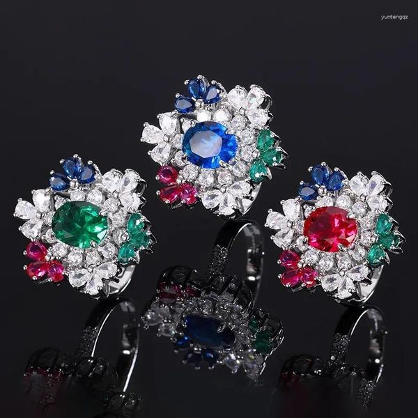 Anéis de casamento coloridos 5A Cúpula de água cúbica de zircão Cristal Acessórios de anel ajustável para mulheres Nota Luxo Vintage Jewelry Gift