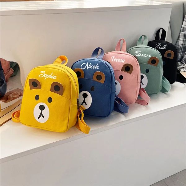 Рюкзаки на заказ имени Canvas Bear рюкзак персонализированное имя супер милый рюкзак для медведя детские животные рюкзак идеальный размер для маленьких детей