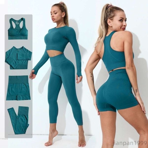 Set di cuciture da yoga Set di cuciture Esercizio sportivo Abbigliamento abbigliamento Fitness Fitness a maniche lunghe Exposed Top Top Aled Waist Cuggings Sports Set 20241032