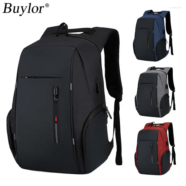 Backpack Buylor Men de 15,6 polegadas Laptop USB Sacos de negócios para mulheres notebooks de computador à prova d'água Oxford Rucksack