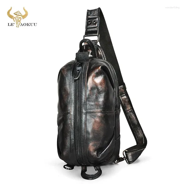 Taillenbeutel Männer Weichöl Wachs Leder Kaffee Vintage Crossbody Brust Schlinge Design Reisen Sie eine Schulter -Daypack männlich 1186