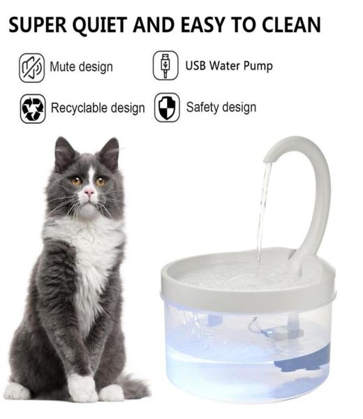 2L Fountain LED Pet Cat alimentador azul luz usb alimentado com água automática Filtro de bebida para gatos cães fornecedores de estimação de animais de estimação 511628