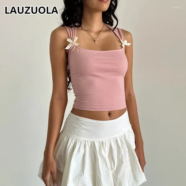 Frauen T -Shirts Sexy Square Neck Bow Crop Top 2024 Sommer Mode elegant ärmellose Weste Tops Tees Y2K