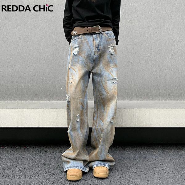 Reddachic Dirty Wash Jeans Baggy Men solto Fit Casual Harajuku Hip Hop calça calças de perna larga reta Y2K Roupas vintage 240407