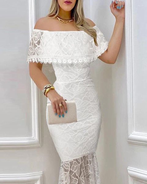 Lässige Kleider kürzlich weißer Spitzen -Prom -Kleid Slash Hals von der Schulterbodycon Meerjungfrau für Frauen elegantes Partyjahres Vestidos