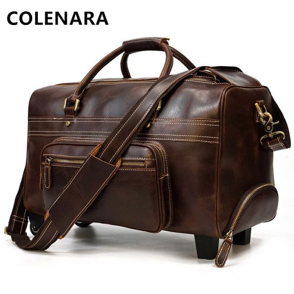 Багаж Colenara 22 -дюймовый дюйм Новый чемодан мужской кожаный ретро -ретро корпус крупная способность бизнес -сумки с колесами с колесами катятся багаж