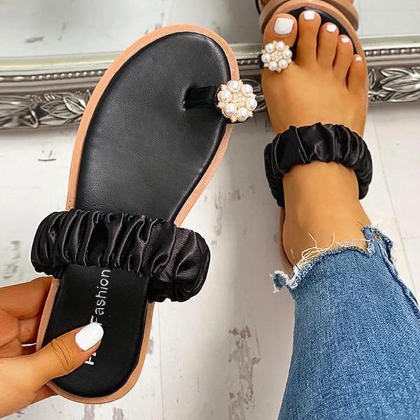 Slippers Toe Pearl Sandals Flat Girls Home Women Beach Set Strap Women's Strap Women