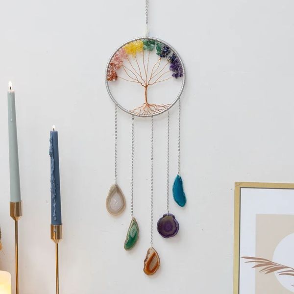 7 Chakra Gemstone Tree of Life Dream Catchers Color Agate Wall Hangings Room Window Chimes Chimes Catchers Dream Home Decor 240409