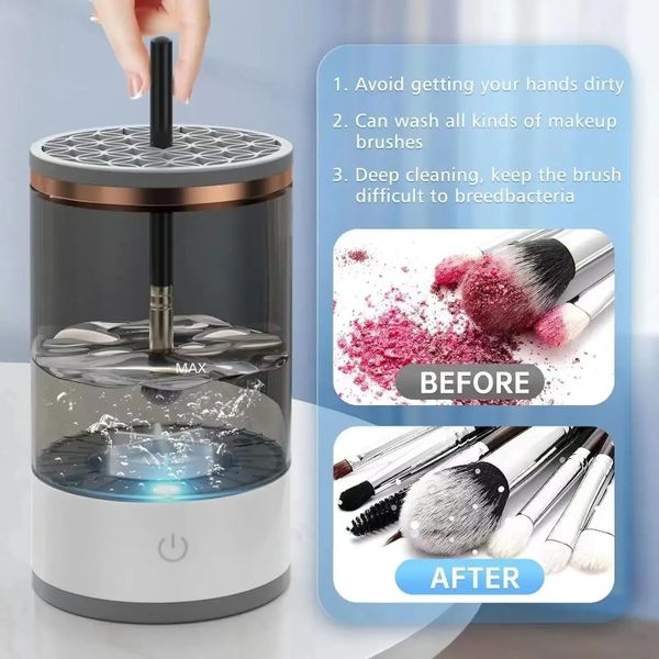 Macchina per detergente per spazzole per trucco elettrico 3 in 1: ricarica USB, spazzola cosmetica automatica Strumento di lavaggio a secco rapido