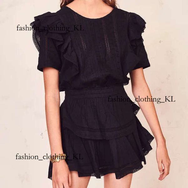 Sıradan elbiseler ilham alan siyah mini elbise partisi pamuk fırfırlı kısa kollu katmanlı tasarımcı yaz tatlı kadın bayanlar sevgililer loveshackfancy bhimian stil