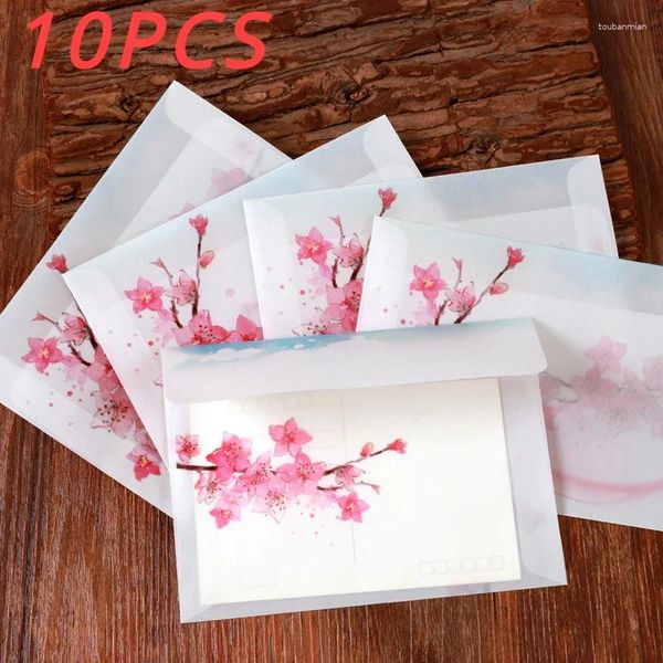 Hediye Sargısı 10 PCS Vintage Peach Çiçeği Kağıt Zarf Kartpostalları Tebrik Kartı Kapağı Kawaii Kırtasiye Çantası Düğün Zarfları