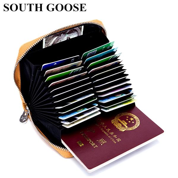 Titulares South Goose Leather RFID Antitheft Credit Homem Homem Homens de Via Por Holder de grande capacidade Mulheres capa de moeda de moedas de moedas