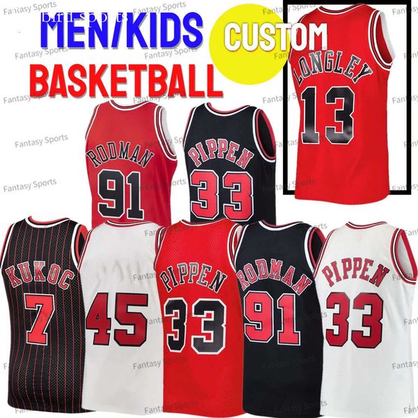 Retro özel Derrick Rose Pippen Steve Kerr Toni Scottie Kukoc Dennis Rodman Luc Longley Kırmızı Klasikler Erkek Çocuklar Gençlik Erkek Boy Basketbol Jersey Ed