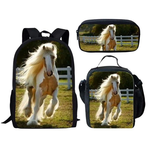 Taschen Fashion Horse 3D Print School Koffer für Jungen Mädchen Back Pack Kinder Rucksäcke 3pcs/Set Satchel School Bags Schülerbuchbuch Büchertasche Bookbeilung