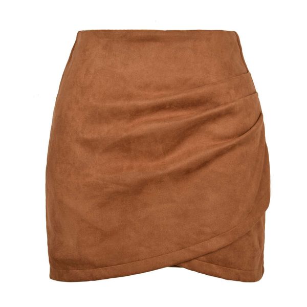 Замшевая твердая 2024 цветная пленка Hip осень/зима сложенная нерегулярная застежка -молния короткая юбка женская одежда