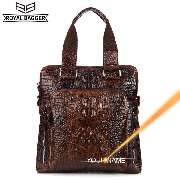 Valigetta valigetta di motivi crocodile royal bagger per uomini in pelle genuina in pelle vintage borsetta spalla da spalla borse a tracota 9908