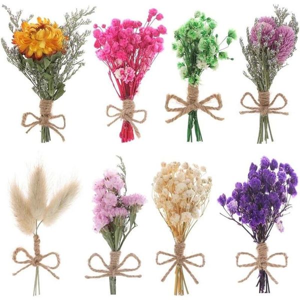 Dekoratif Çiçekler 8 Pcs Mini Doğal Çingene Buketleri Kurutulmuş Çiçek Daisy Lagurus Kabartma Diy zanaat kartı dekorasyon ev düğün dekor